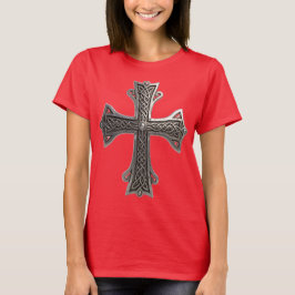 Versierd Keltisch Zilveren Kruis met Ingewikkelde  T-shirt