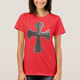 Versierd Keltisch Zilveren Kruis met Ingewikkelde  T-shirt