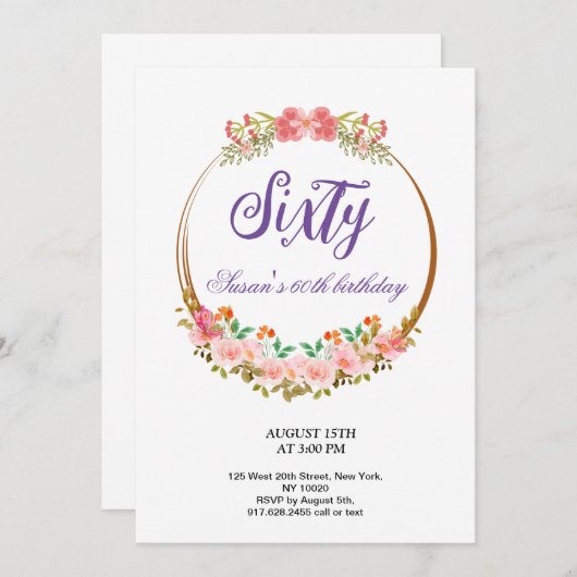 versierd met bloemen Verjaardagsfeestuitnodiging Bedankkaart (Voorkant / Achterkant)