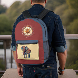 Versierd Olifant met Floral Mandala n Initialen Bedrukte Rugzak