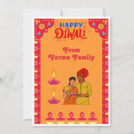 Versierd Sinaasappel Happy Diwali Feestdagenkaart