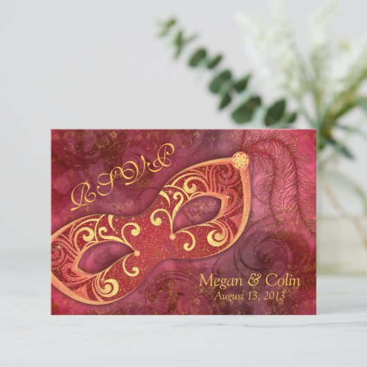 Versierd Victoriaans Maskerade Bal Bruiloft RSVP (Staand voorkant)