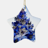 versierde blauwe kerstboom keramisch ornament (Rechts)