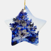 versierde blauwe kerstboom keramisch ornament (Voorkant)