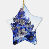 versierde blauwe kerstboom keramisch ornament (Links)