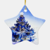  versierde blauwe kerstboom keramisch ornament (Achterkant)