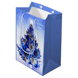 Versierde blauwe kerstboom medium cadeauzakje