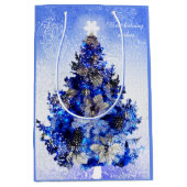 Versierde blauwe kerstboom medium cadeauzakje (Voorkant)