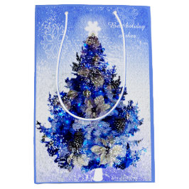 Versierde blauwe kerstboom medium cadeauzakje