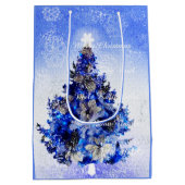 Versierde blauwe kerstboom medium cadeauzakje (Achterkant)