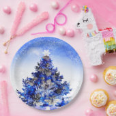  versierde blauwe kerstboom papieren bordje (Feest)
