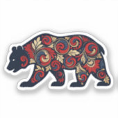 Versierde Bloemrijke Volks kunst Beer | Rustieke B Sticker (Voorkant)