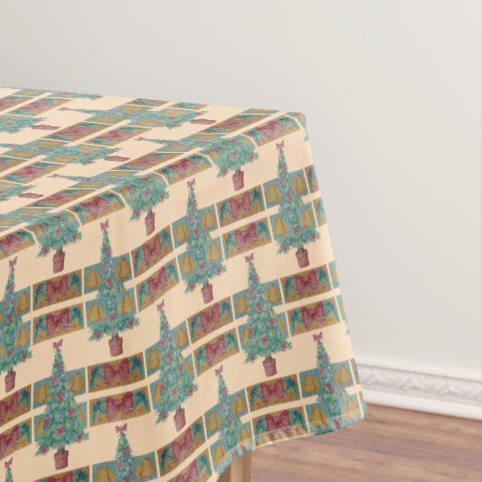 versierde boom met bells rode bogen voor kerstmis tafelkleed (Voorbeeld)