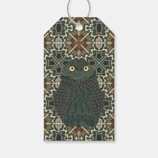 Versierde Burrowing Owl Gouden Bruine Aarde Tonen Cadeaulabel (Voorkant)