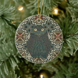 Versierde Burrowing Owl Gouden Bruine Aarde Tonen Keramisch Ornament