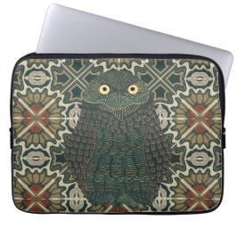 Versierde Burrowing Owl Gouden Bruine Aarde Tonen Laptop Sleeve