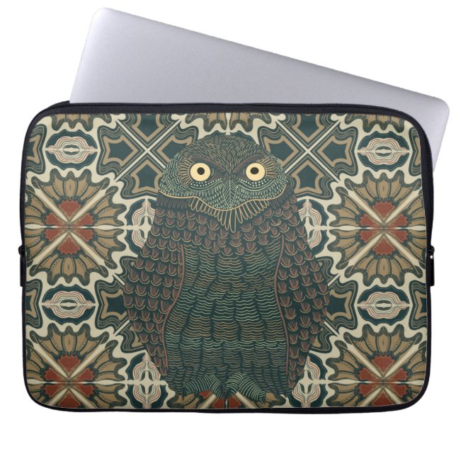 Versierde Burrowing Owl Gouden Bruine Aarde Tonen Laptop Sleeve (Voorkant)
