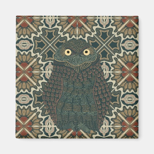 Versierde Burrowing Owl Gouden Bruine Aarde Tonen Magneet (Voorkant)