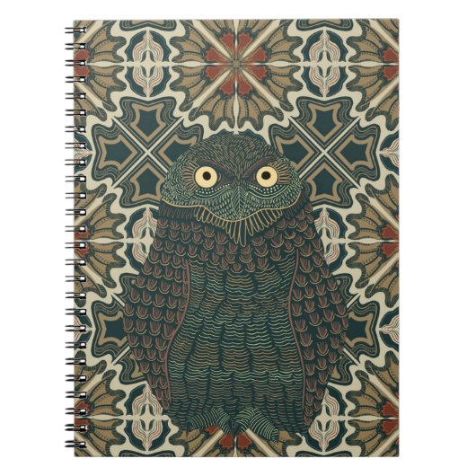 Versierde Burrowing Owl Gouden Bruine Aarde Tonen Notitieboek (Voorkant)