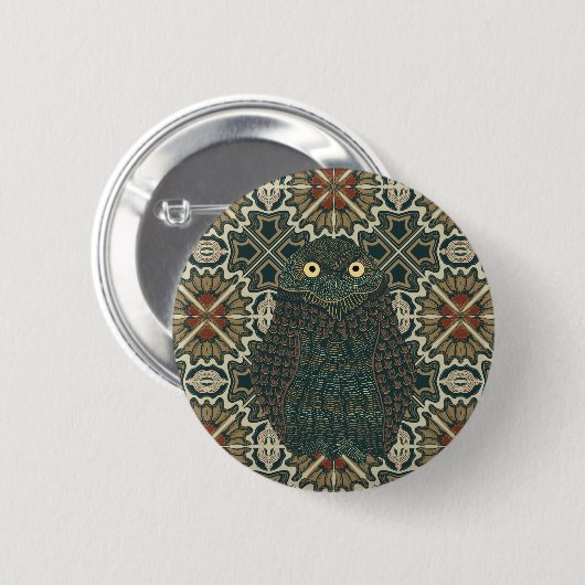 Versierde Burrowing Owl Gouden Bruine Aarde Tonen Ronde Button 5,7 Cm (Voorkant /achterkant)