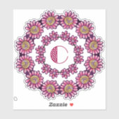 Versierde C-monogram met Mooie Boho Bloemen Sticker (Vel)