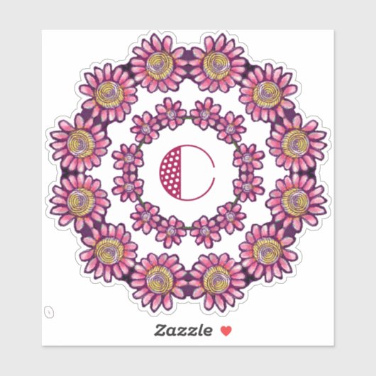 Versierde C-monogram met Mooie Boho Bloemen Sticker (Vel)