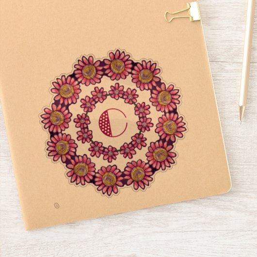 Versierde C-monogram met Mooie Boho Bloemen Sticker (Notitieboek)