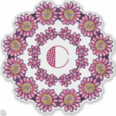 Versierde C-monogram met Mooie Boho Bloemen Sticker (Voorkant)