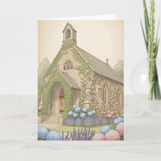 versierde charmante landelijke stenen kerk kaart (Voorkant)