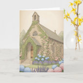 versierde charmante landelijke stenen kerk kaart (Gele Bloem)