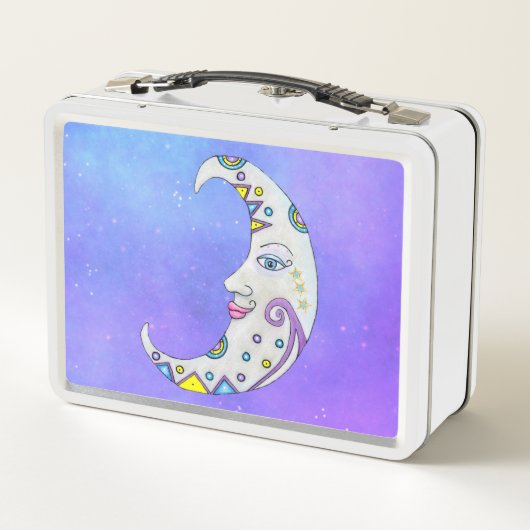 Versierde Crescent Moon Gezicht blauwe ogen Sky (Achterkant)