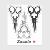 Versierde fancy ouderwetse schaar drie paar sticker (Vel)