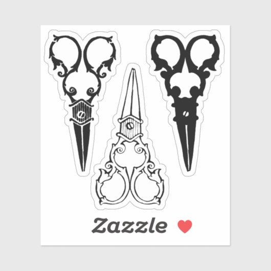 Versierde fancy ouderwetse schaar drie paar sticker (Vel)