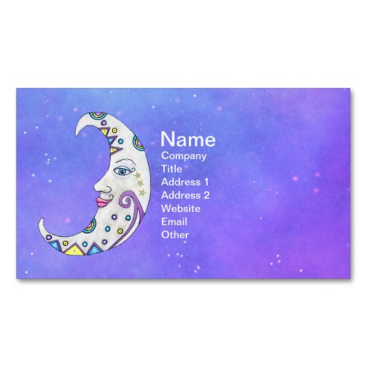 Versierde Fantasy Maan Blauwe Ogen Roze Lippen Sky Magnetisch Visitekaartje (Voorkant)