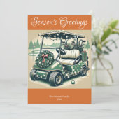 Versierde golfkar · Heldere Oranje foto Feestdagenkaart (Staand voorkant)