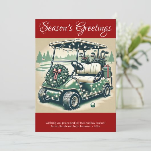 Versierde golfkar · Helderrood Feestdagenkaart (Staand voorkant)