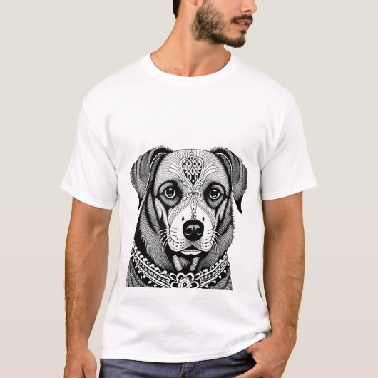 Versierde Hond Portret T-shirt (Voorkant)