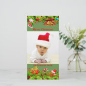 Versierde hulst met foto Kerstmis Feestdagenkaart (Staand voorkant)