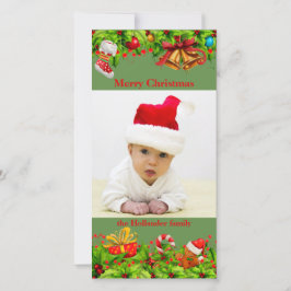 Versierde hulst met foto Kerstmis Feestdagenkaart