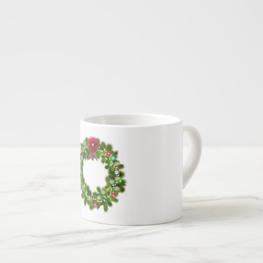 Versierde Kerst Festieve Krans Espresso Kop (Voorkant rechts)