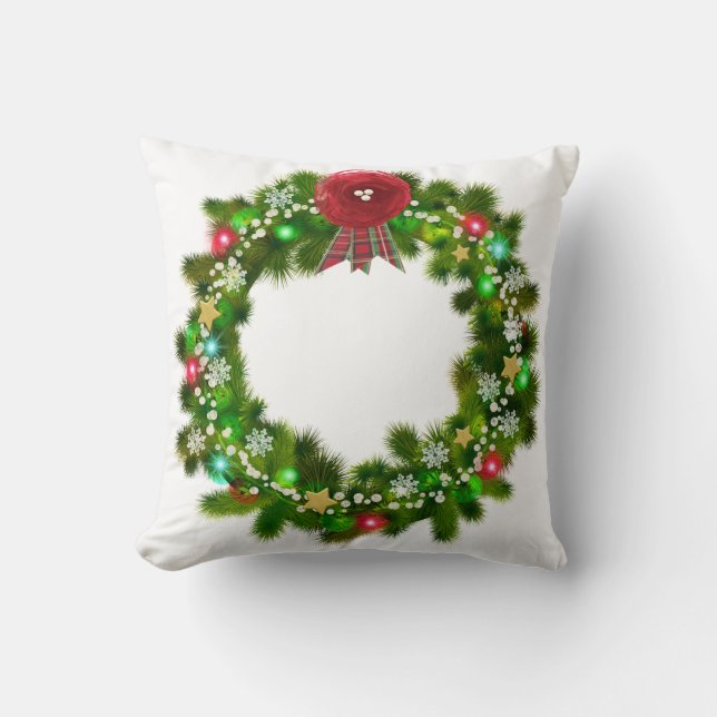 Versierde Kerst Festieve Krans Kussen (Voorkant)
