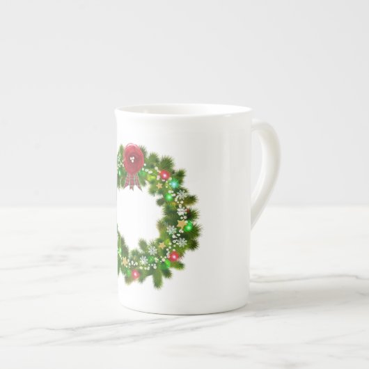 Versierde Kerst Festieve Krans Porselein Kop (Voorkant rechts)