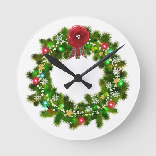 Versierde Kerst Festieve Krans Ronde Klok (Voorkant)