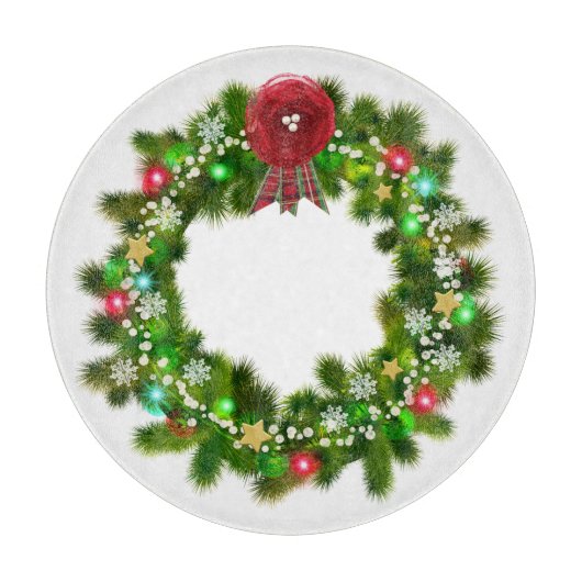 Versierde Kerst Festieve Krans Snijplank (Voorkant)