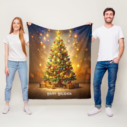 Versierde Kerstboom fleece Deken (In situ)
