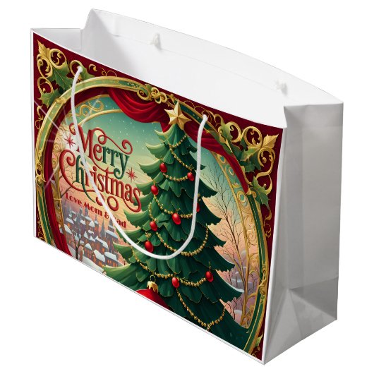 Versierde Kerstboom Groot Cadeauzakje (Achterkant Gekanteld)
