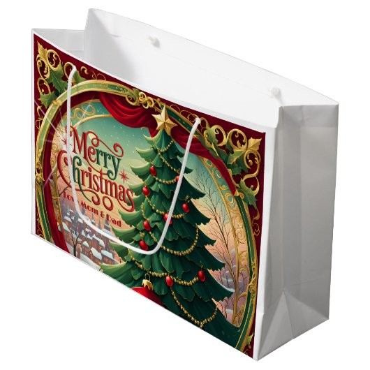 Versierde Kerstboom Groot Cadeauzakje (Voorkant Gekanteld)