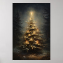 Versierde kerstboom in bos 's nachts