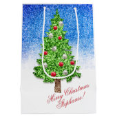 Versierde kerstboom in de sneeuw aangepaste tekst medium cadeauzakje (Achterkant)