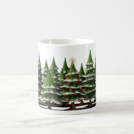 Versierde kerstboom in een vredig bos koffiemok